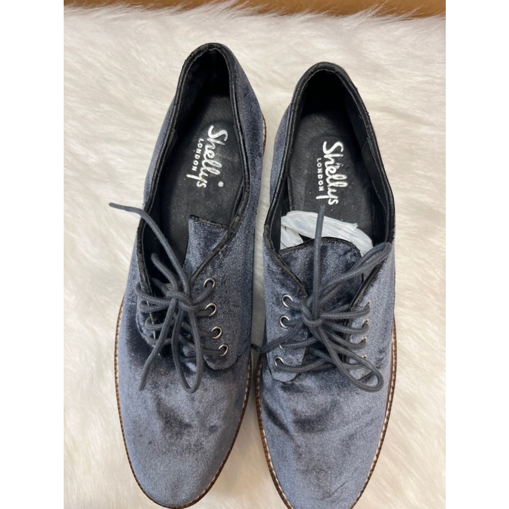 Shellys London Blue Velvet Fountain Platform Shoes Women Size 9.5/40